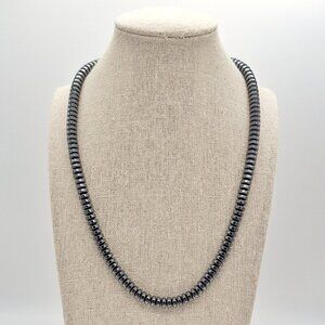 VTG 20" Hematite Shiny Black Bead Necklace